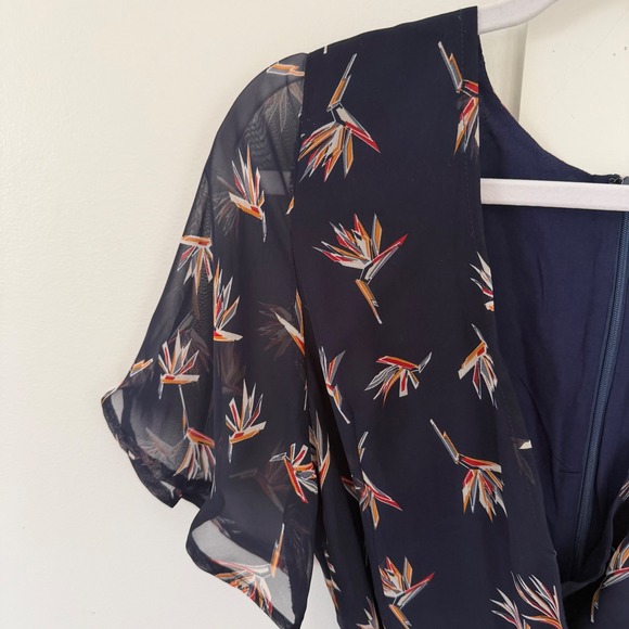 NEW Luca Couture Navy Blue Short Sleeve Romper Tropical Sheer Overlay Small NWT - Picture 3 of 13